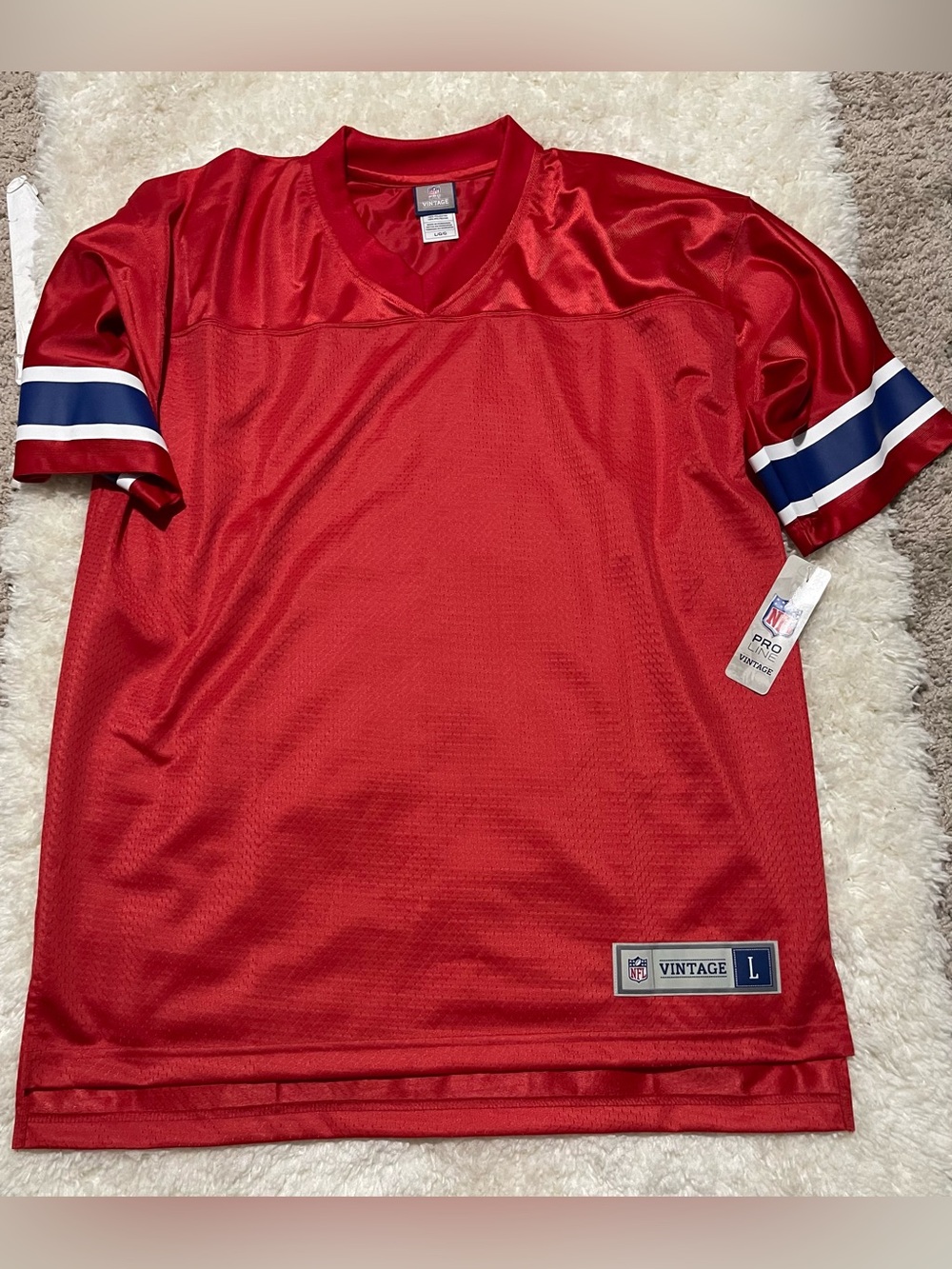 NFL Red Jersey with Navy and White Sleeve Stripes